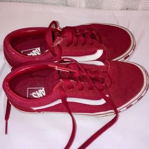 Red kids low top Vans